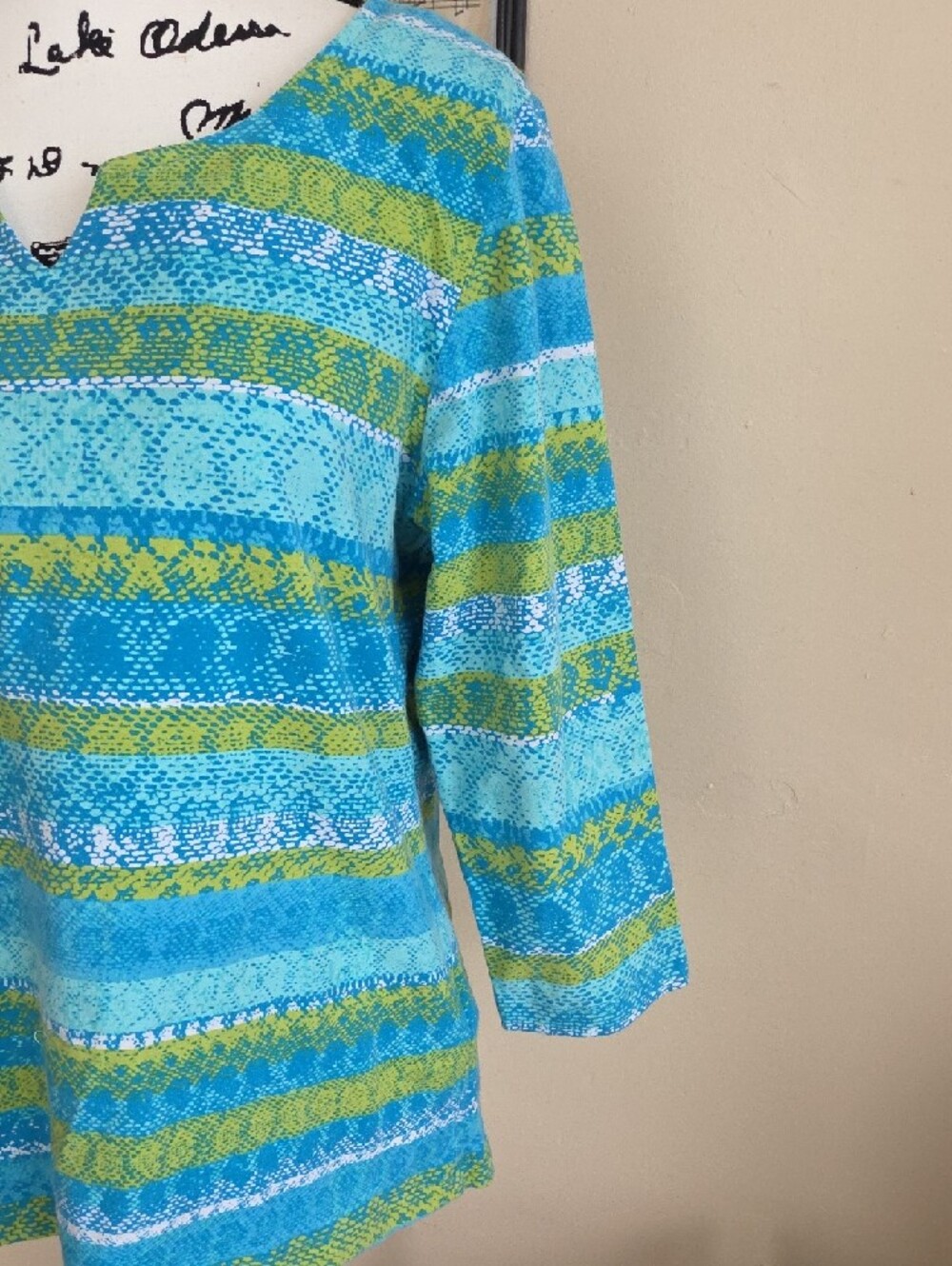 Ruby Rd. Teal & Lime Patterned Knit Top - Picture 6 of 8